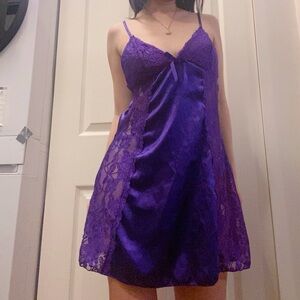 Elegant Purple Lace Slip On Dress